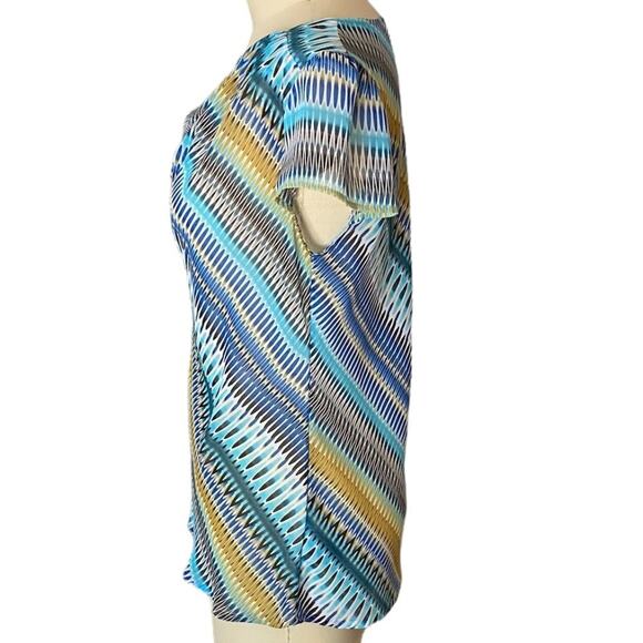 WORTHINGTON Ladies Sleeveless Cap Sleeves Sheer Blue Stripe Summer Blouse ~Large - Picture 6 of 6